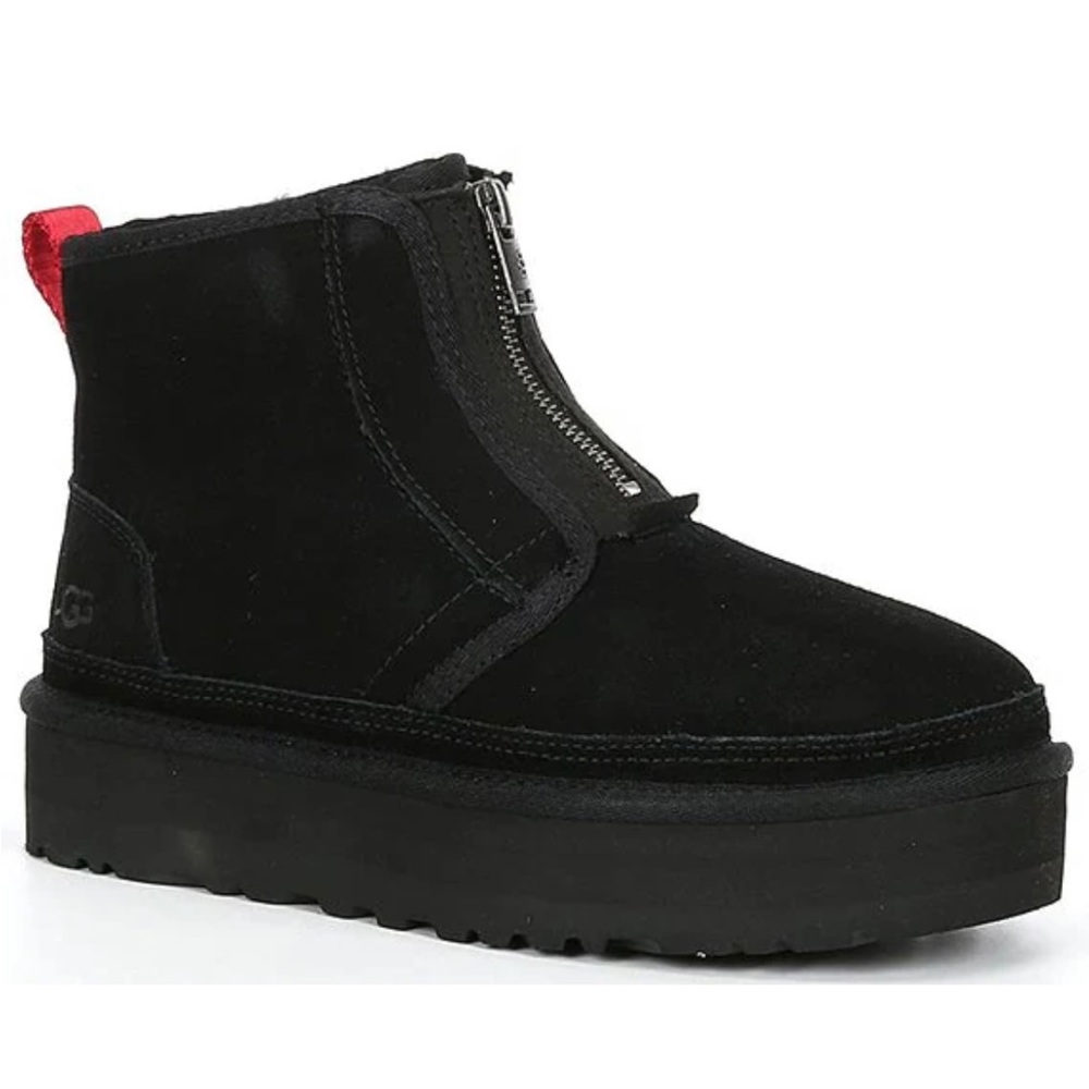 UGG Neumel Platform Zip Suede Booties Black New in box
